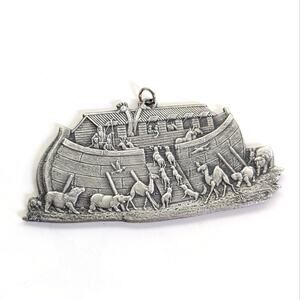 Vintage 1993 ESL Silver Tone Pewter Noah's Ark Detailed Animals Pendant Ornament